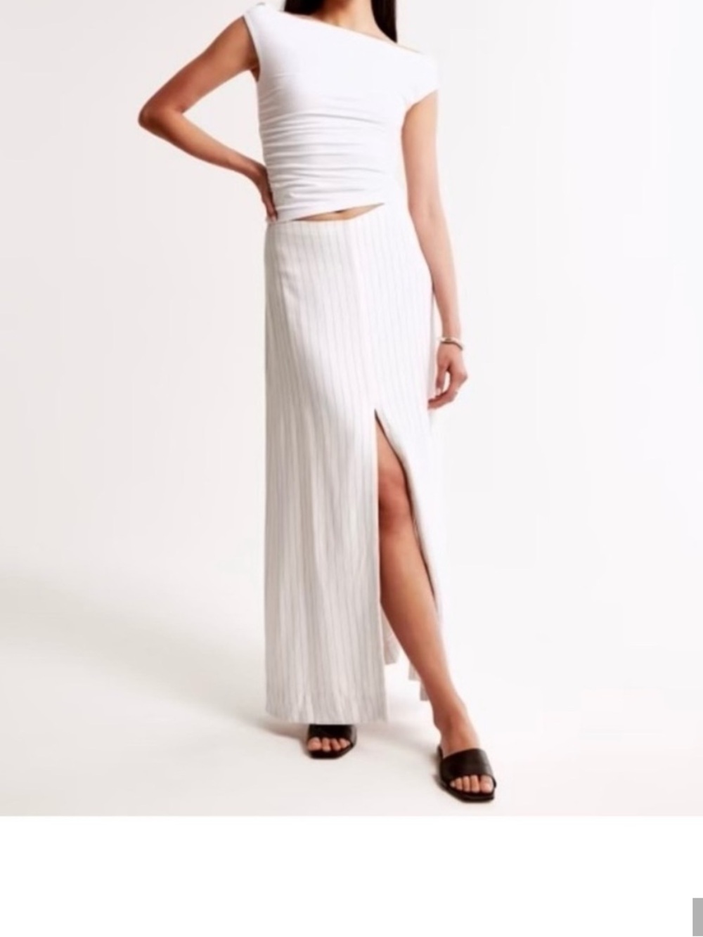 Abercrombie & Fitch Linen Blue Striped Maxi Skirt with High Slit